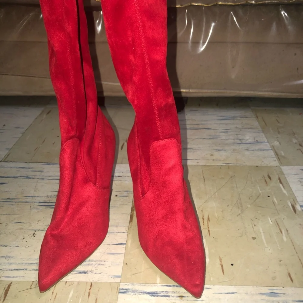 Steve Madden Red Dominique Over-the-Knee Pointed Stiletto Boots